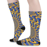 Blue And Yellow Motion Illusion Print Long Socks