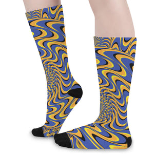 Blue And Yellow Motion Illusion Print Long Socks