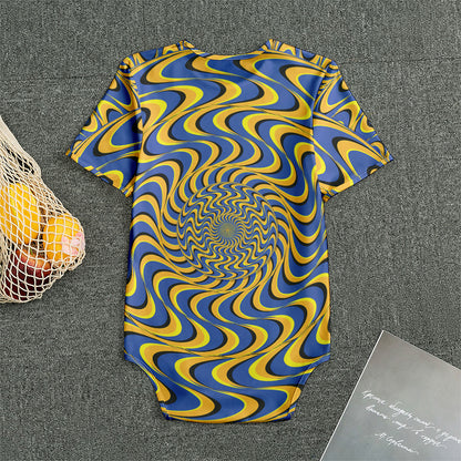 Blue And Yellow Motion Illusion Print Men's Bodysuit