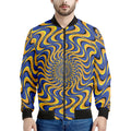 Blue And Yellow Motion Illusion Print Men's Bomber Jacket