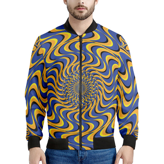 Blue And Yellow Motion Illusion Print Men's Bomber Jacket
