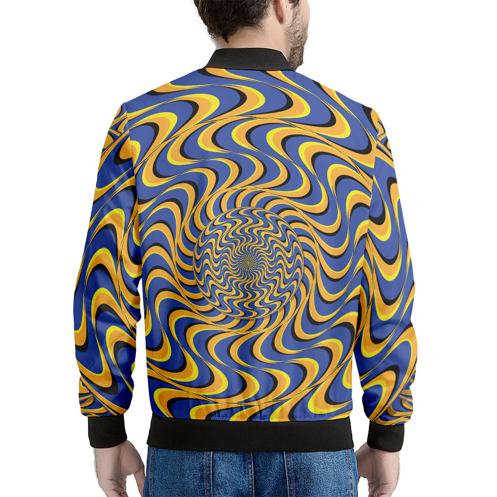 Blue And Yellow Motion Illusion Print Men's Bomber Jacket