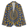 Blue And Yellow Motion Illusion Print Men's Cotton Blazer