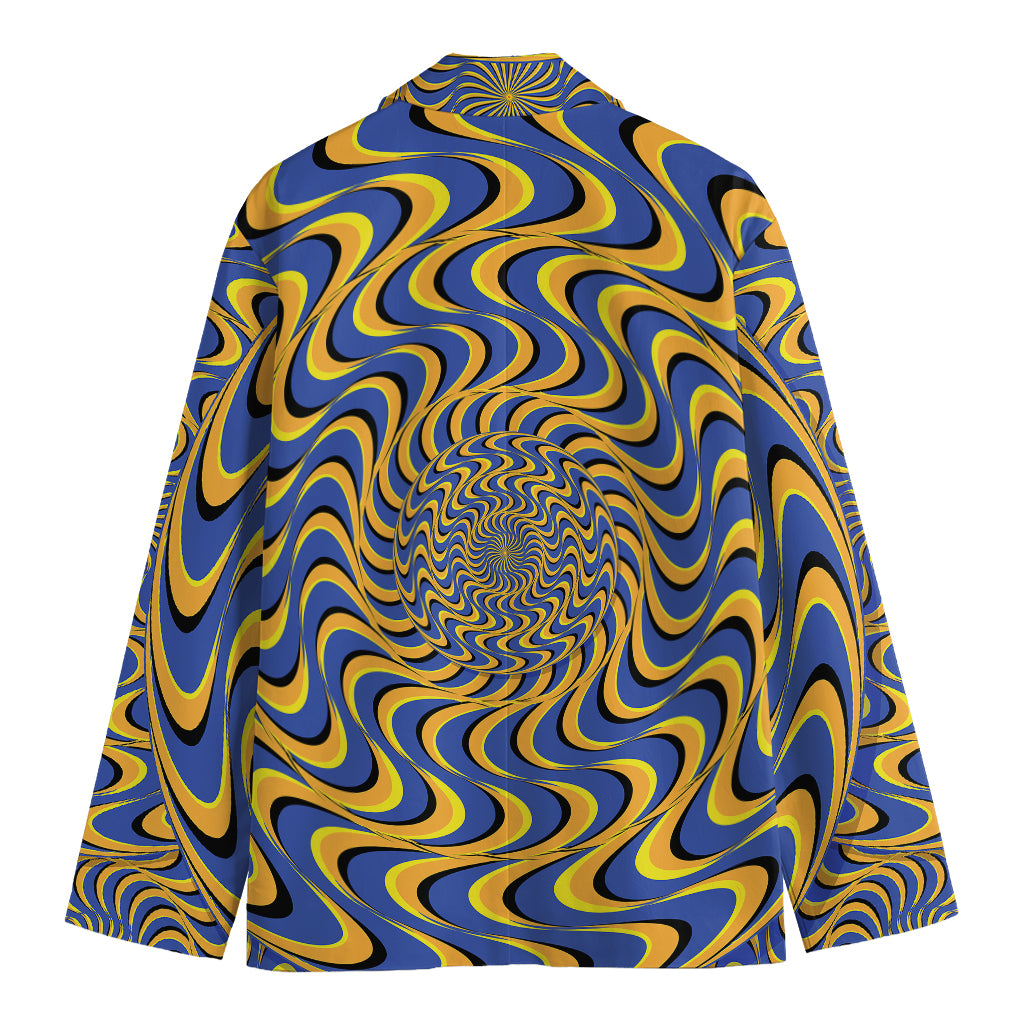 Blue And Yellow Motion Illusion Print Men's Cotton Blazer