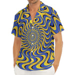 Blue And Yellow Motion Illusion Print Men's Deep V-Neck Shirt