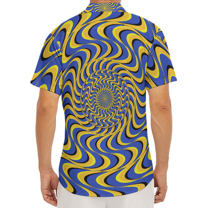 Blue And Yellow Motion Illusion Print Men's Deep V-Neck Shirt