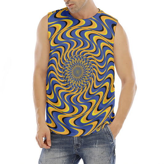 Blue And Yellow Motion Illusion Print Men's Fitness Tank Top