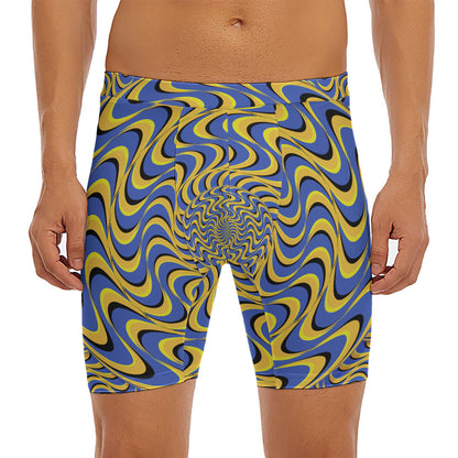 Blue And Yellow Motion Illusion Print Men's Long Boxer Briefs