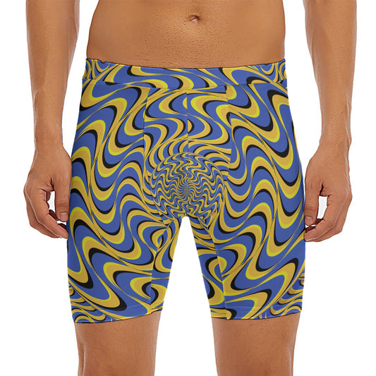 Blue And Yellow Motion Illusion Print Men's Long Boxer Briefs