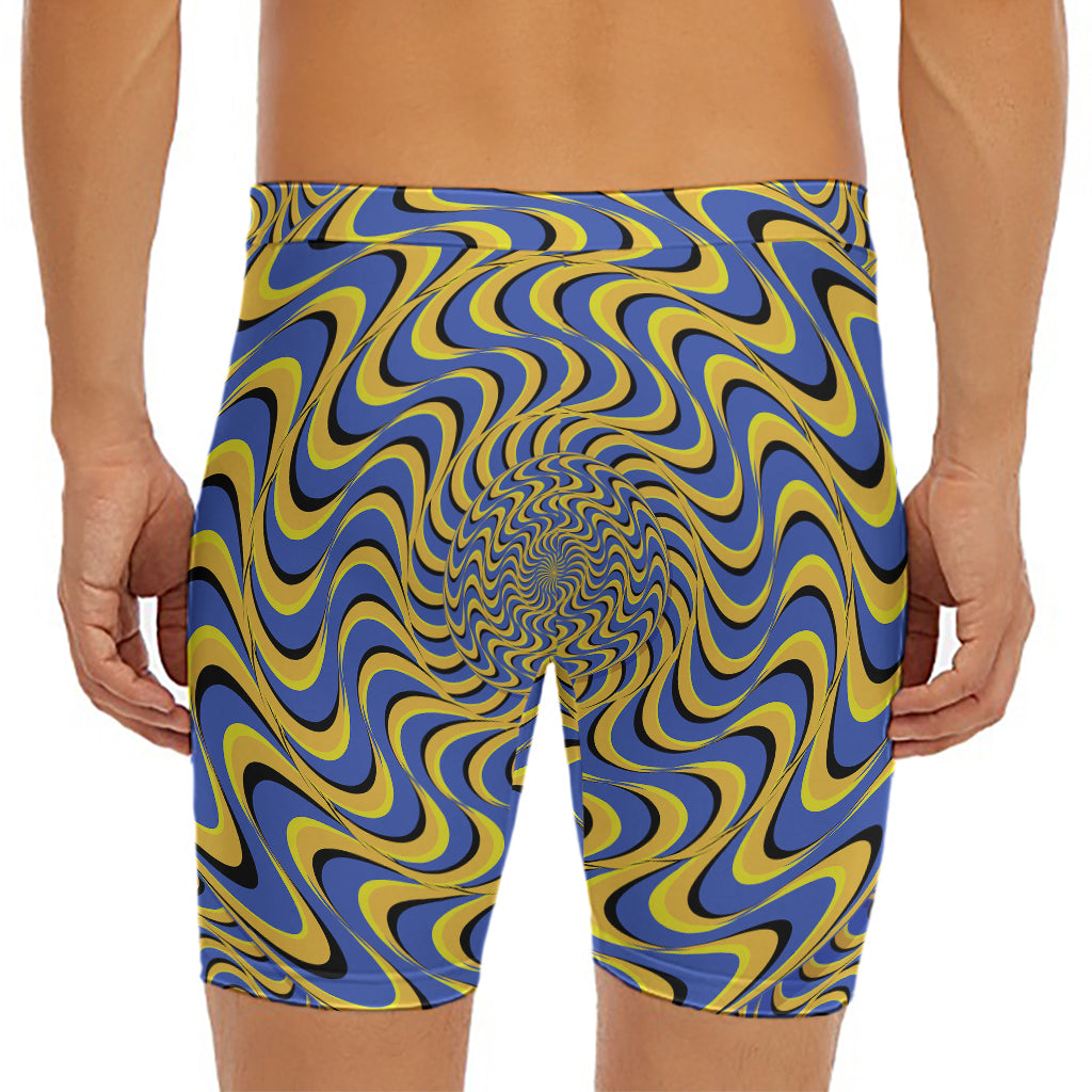 Blue And Yellow Motion Illusion Print Men's Long Boxer Briefs