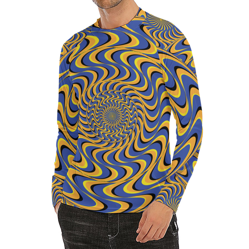 Blue And Yellow Motion Illusion Print Men's Long Sleeve Rash Guard