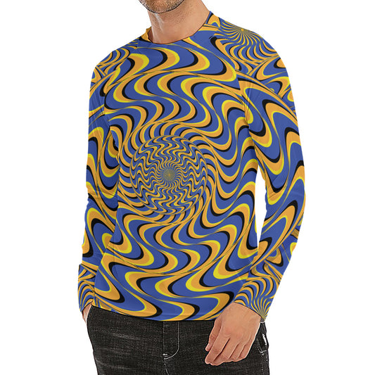 Blue And Yellow Motion Illusion Print Men's Long Sleeve Rash Guard