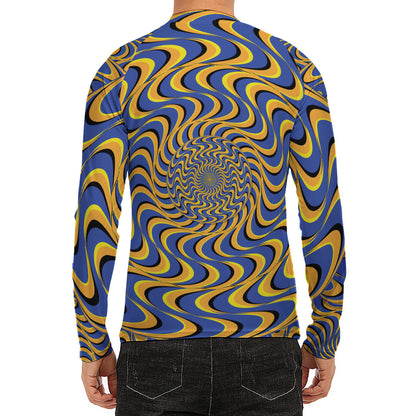 Blue And Yellow Motion Illusion Print Men's Long Sleeve Rash Guard