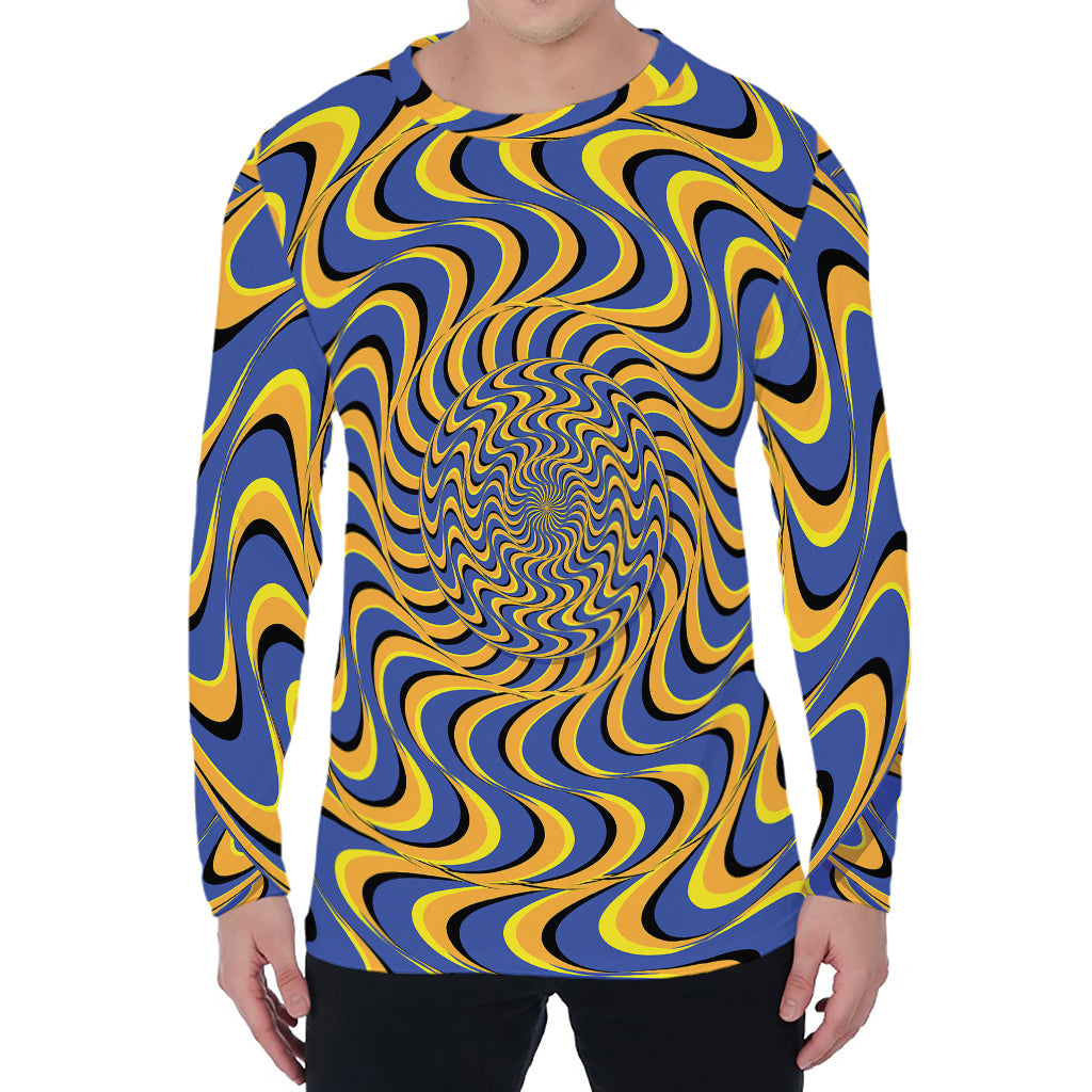 Blue And Yellow Motion Illusion Print Men's Long Sleeve T-Shirt