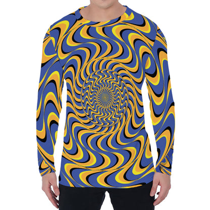 Blue And Yellow Motion Illusion Print Men's Long Sleeve T-Shirt