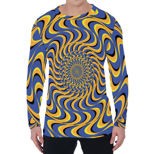 Blue And Yellow Motion Illusion Print Men's Long Sleeve T-Shirt