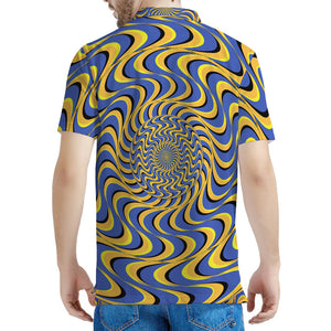 Blue And Yellow Motion Illusion Print Men's Polo Shirt