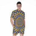 Blue And Yellow Motion Illusion Print Men's Romper