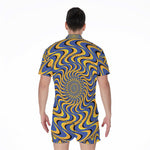 Blue And Yellow Motion Illusion Print Men's Rompers
