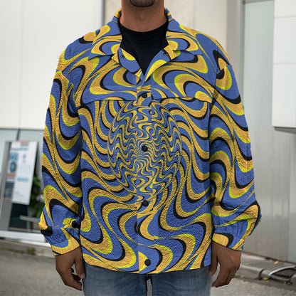 Blue And Yellow Motion Illusion Print Men's Shirt Jacket