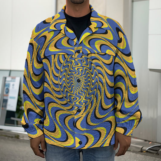 Blue And Yellow Motion Illusion Print Men's Shirt Jacket
