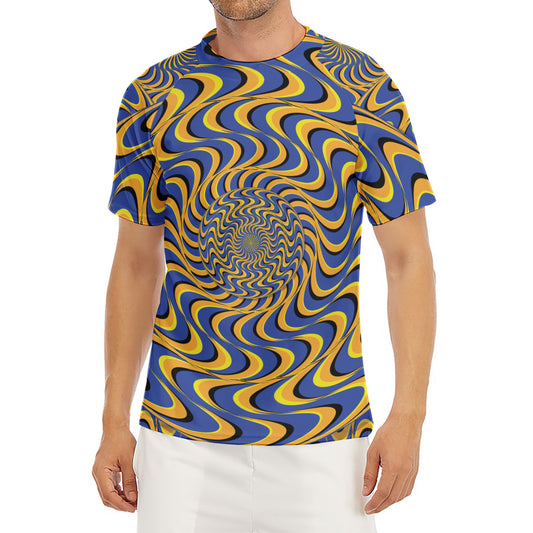 Blue And Yellow Motion Illusion Print Men's Short Sleeve Rash Guard