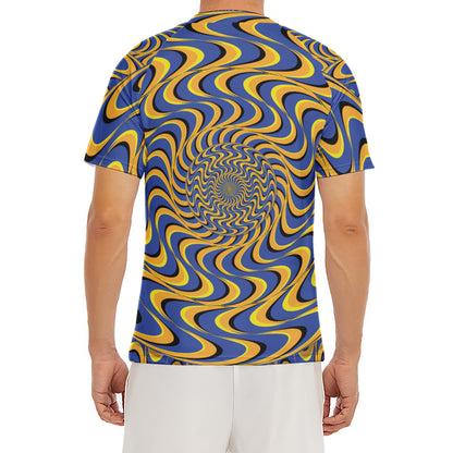 Blue And Yellow Motion Illusion Print Men's Short Sleeve Rash Guard