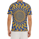 Blue And Yellow Motion Illusion Print Men's Short Sleeve Rash Guard