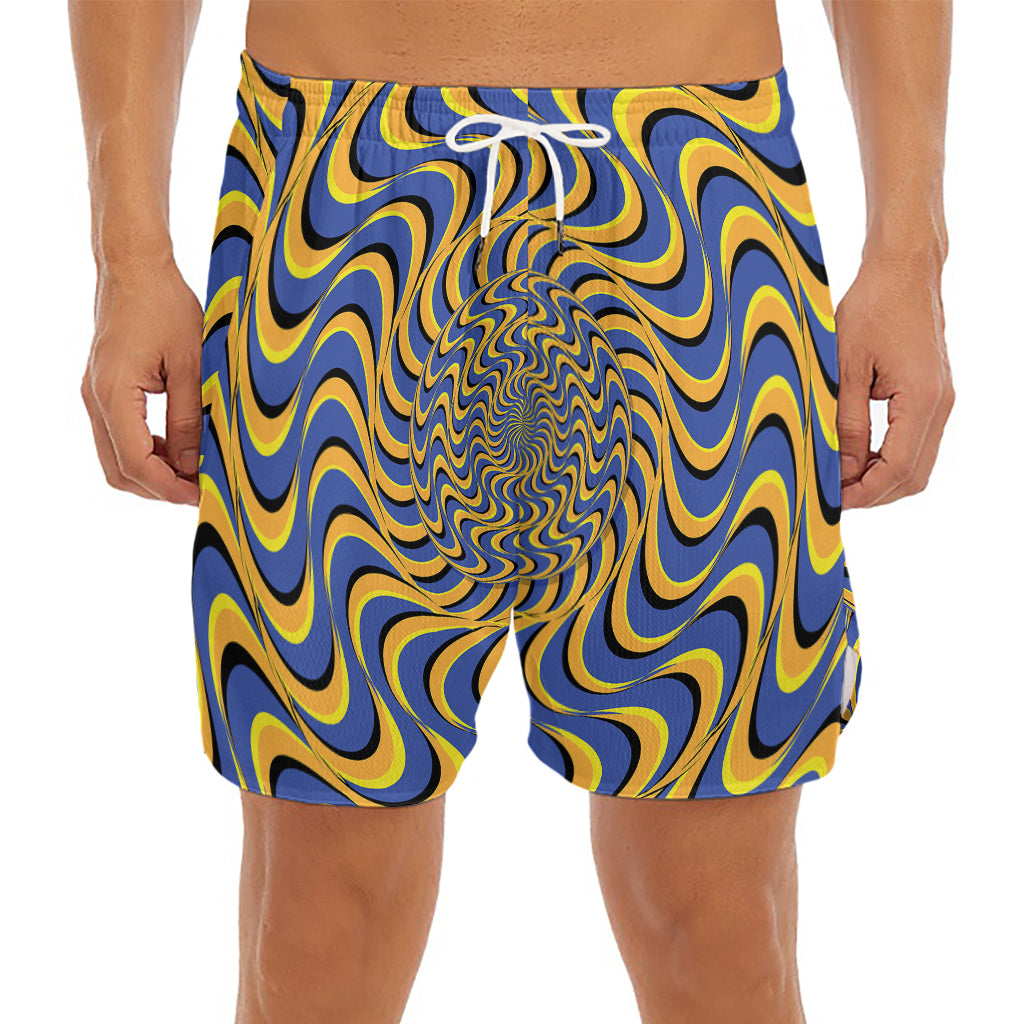 Blue And Yellow Motion Illusion Print Men's Split Running Shorts