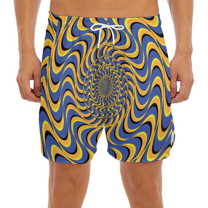 Blue And Yellow Motion Illusion Print Men's Split Running Shorts