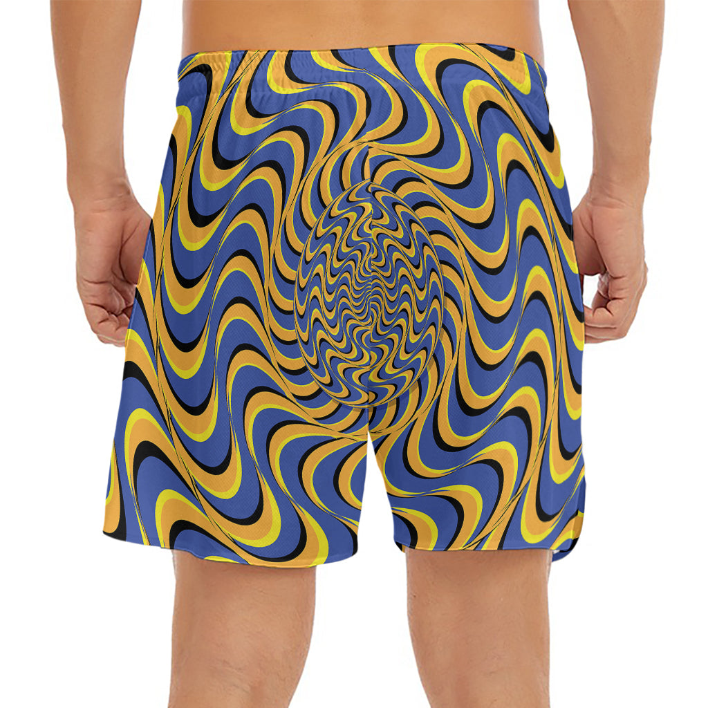 Blue And Yellow Motion Illusion Print Men's Split Running Shorts