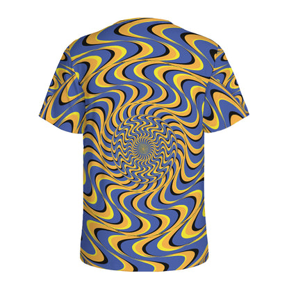 Blue And Yellow Motion Illusion Print Men's Sports T-Shirt