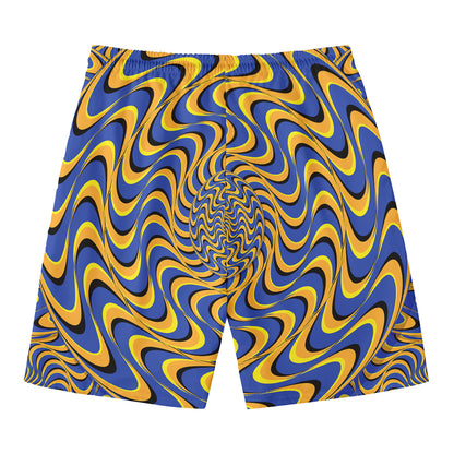Blue And Yellow Motion Illusion Print Men's Swim Trunks