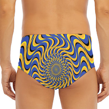 Blue And Yellow Motion Illusion Print Men's Triangle Swim Briefs