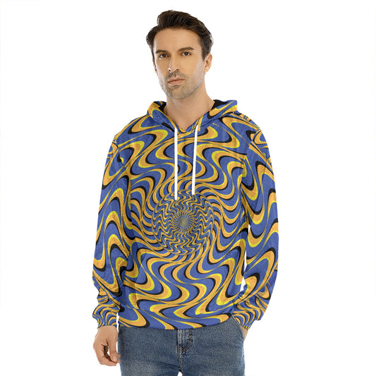 Blue And Yellow Motion Illusion Print Men's Velvet Pullover Hoodie