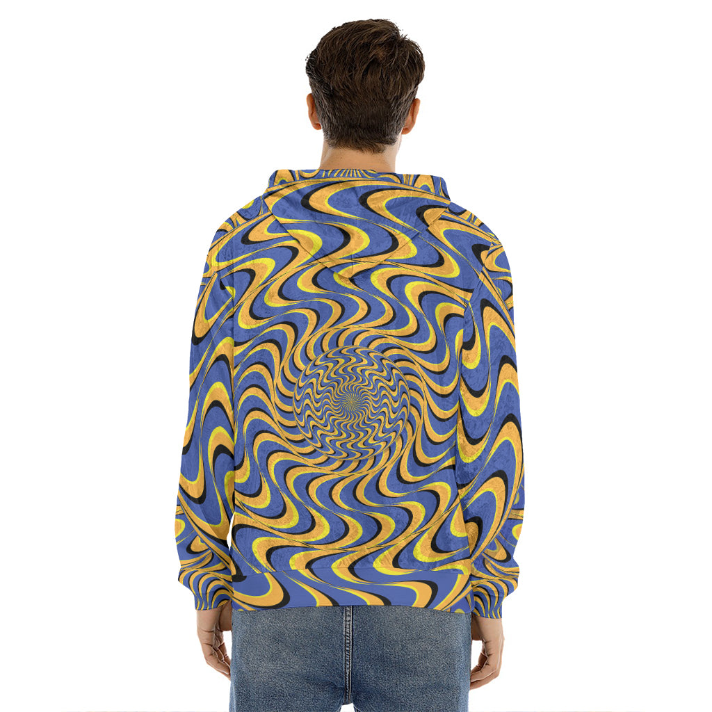 Blue And Yellow Motion Illusion Print Men's Velvet Pullover Hoodie
