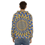Blue And Yellow Motion Illusion Print Men's Velvet Pullover Hoodie