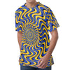 Blue And Yellow Motion Illusion Print Men's Velvet T-Shirt