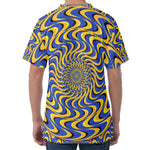 Blue And Yellow Motion Illusion Print Men's Velvet T-Shirt