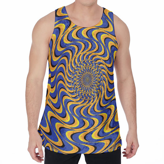 Blue And Yellow Motion Illusion Print Men's Velvet Tank Top