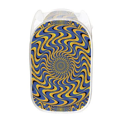 Blue And Yellow Motion Illusion Print Mesh Laundry Hamper