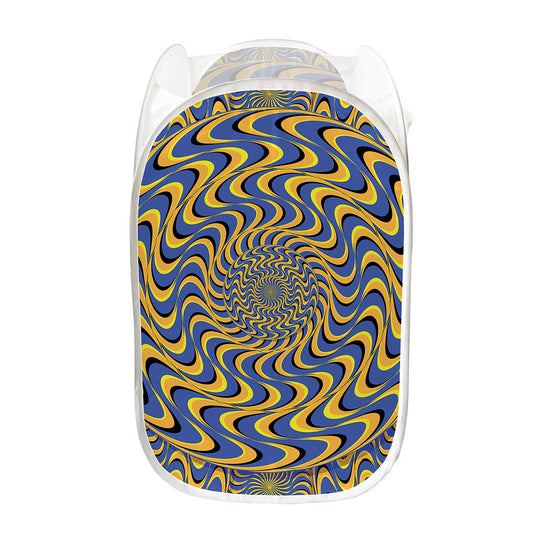 Blue And Yellow Motion Illusion Print Mesh Laundry Hamper