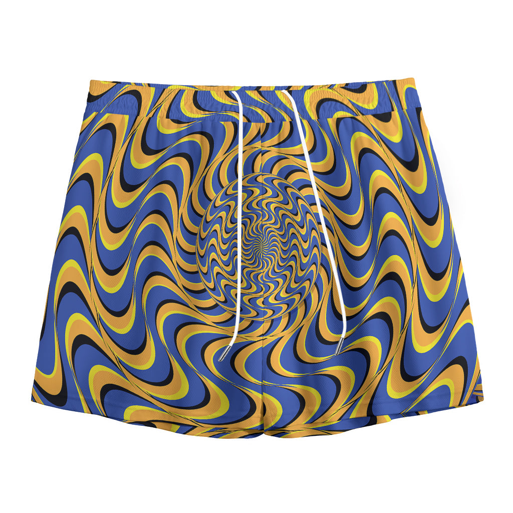 Blue And Yellow Motion Illusion Print Mesh Shorts