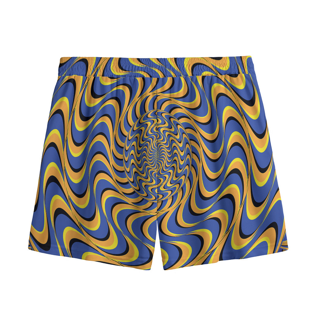 Blue And Yellow Motion Illusion Print Mesh Shorts