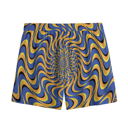 Blue And Yellow Motion Illusion Print Mesh Shorts