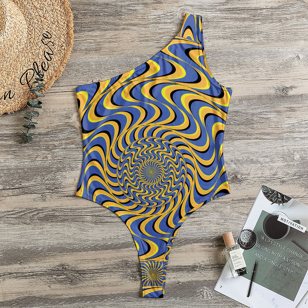 Blue And Yellow Motion Illusion Print One Shoulder Bodysuit