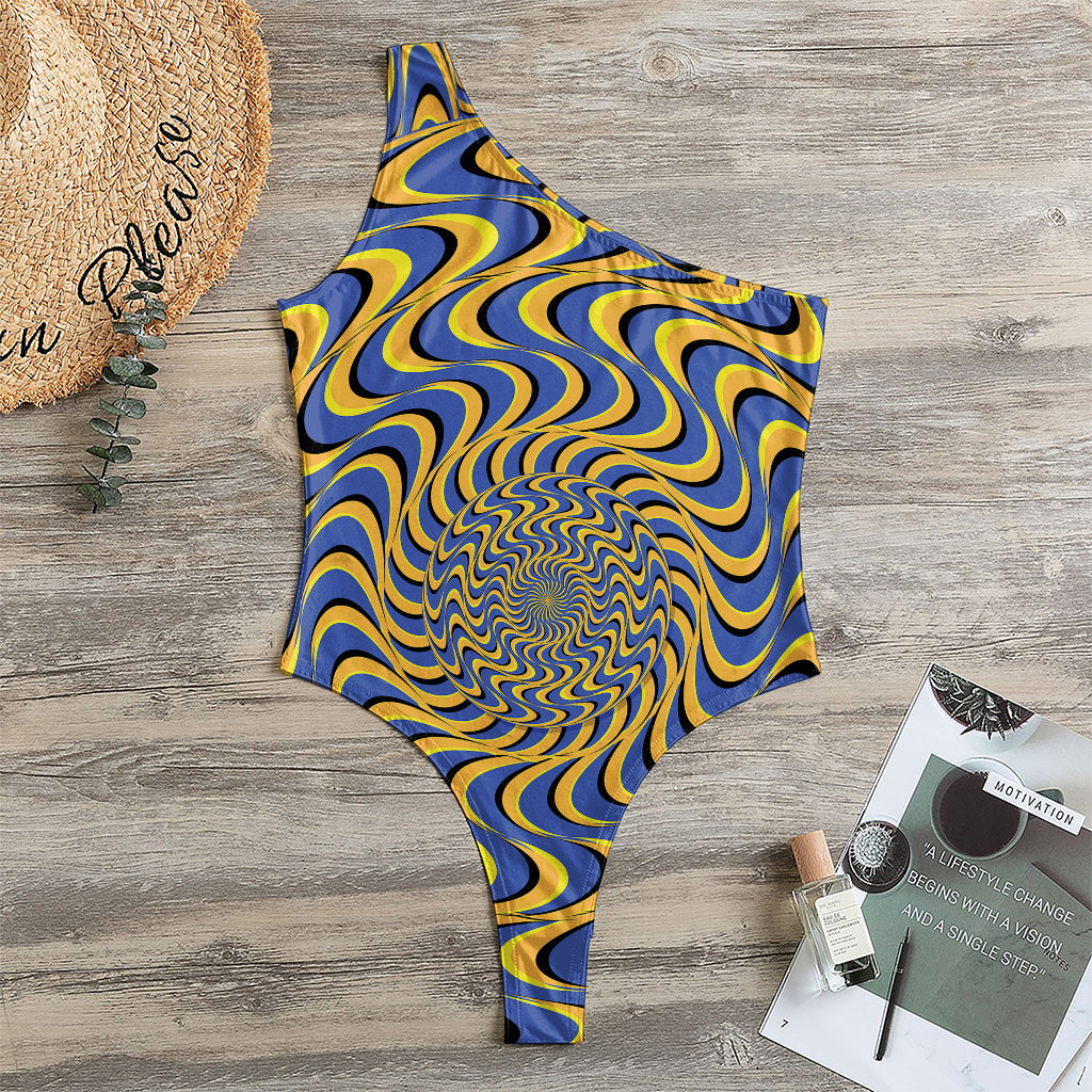 Blue And Yellow Motion Illusion Print One Shoulder Bodysuit