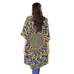 Blue And Yellow Motion Illusion Print Open Front Beach Cover Up