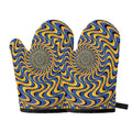 Blue And Yellow Motion Illusion Print Oven Mitts