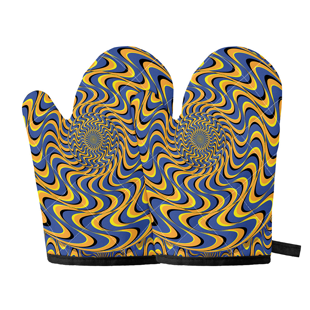 Blue And Yellow Motion Illusion Print Oven Mitts